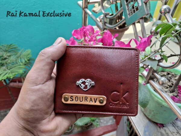 Personalized Genuine Leather Wallet for Men with Custom Name Plate (Brown)