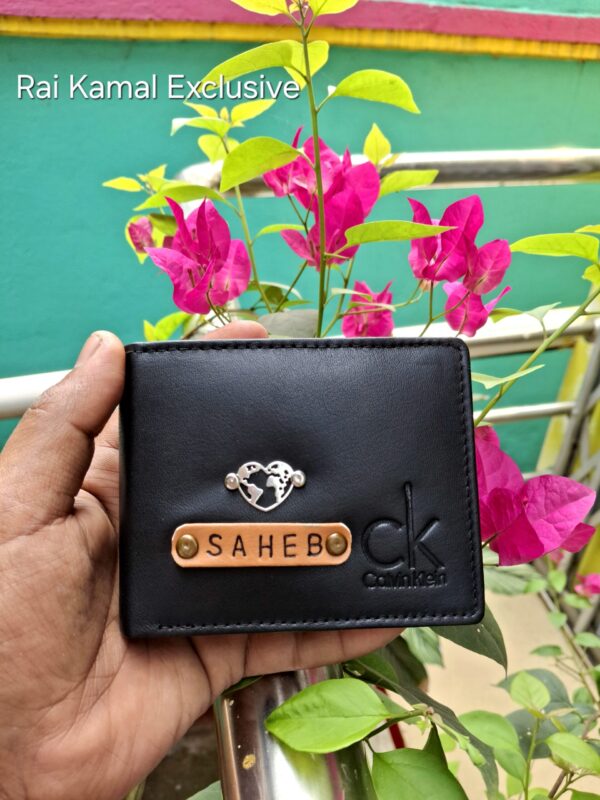 Personalized Genuine Leather Wallet for Men with Custom Name Plate (Black)