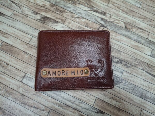 Personalized Genuine Leather Wallet for Men with Custom Name Plate (Brown)