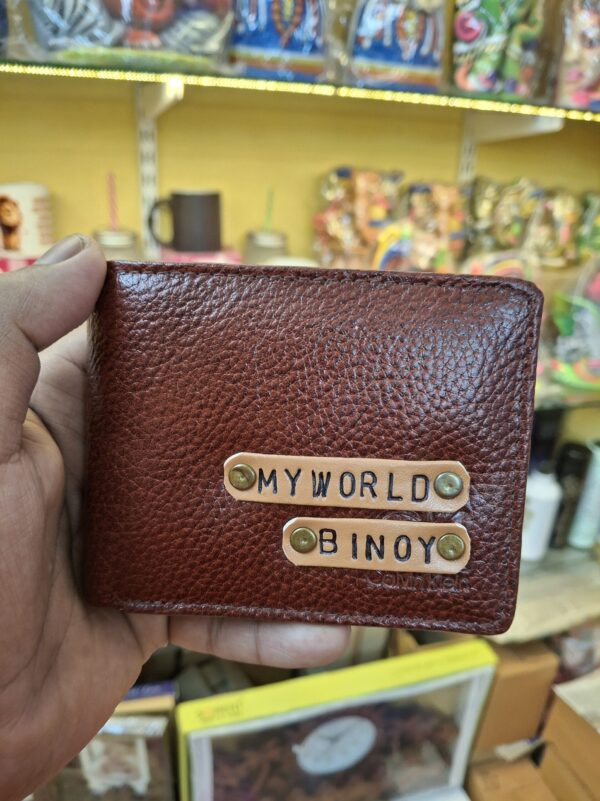 Personalized Genuine Leather Wallet for Men with Custom Name Plate (Brown)