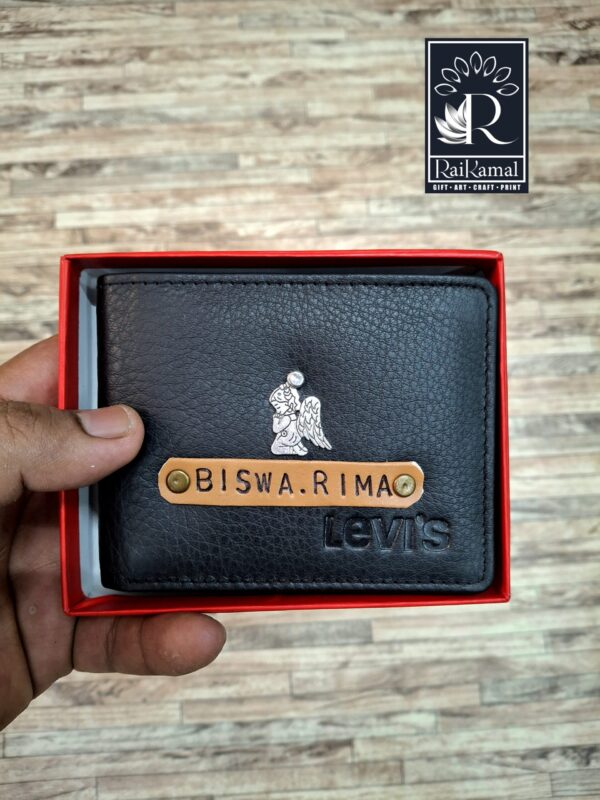 Personalized Genuine Leather Wallet for Men with Custom Name Plate (Black)